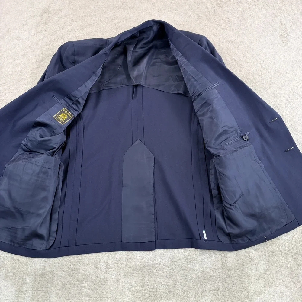 Oxxford Clothes Glasgow Double Breasted Crest Enamel Button Blazer Navy Men 44R